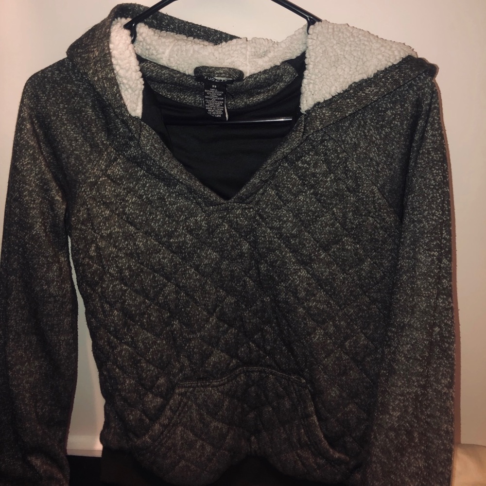 Warm Green white fur winter cropped hoddie